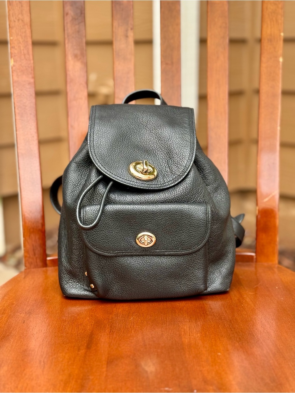 Coach Mini Leather Backpack Black Pebbled Turnlock